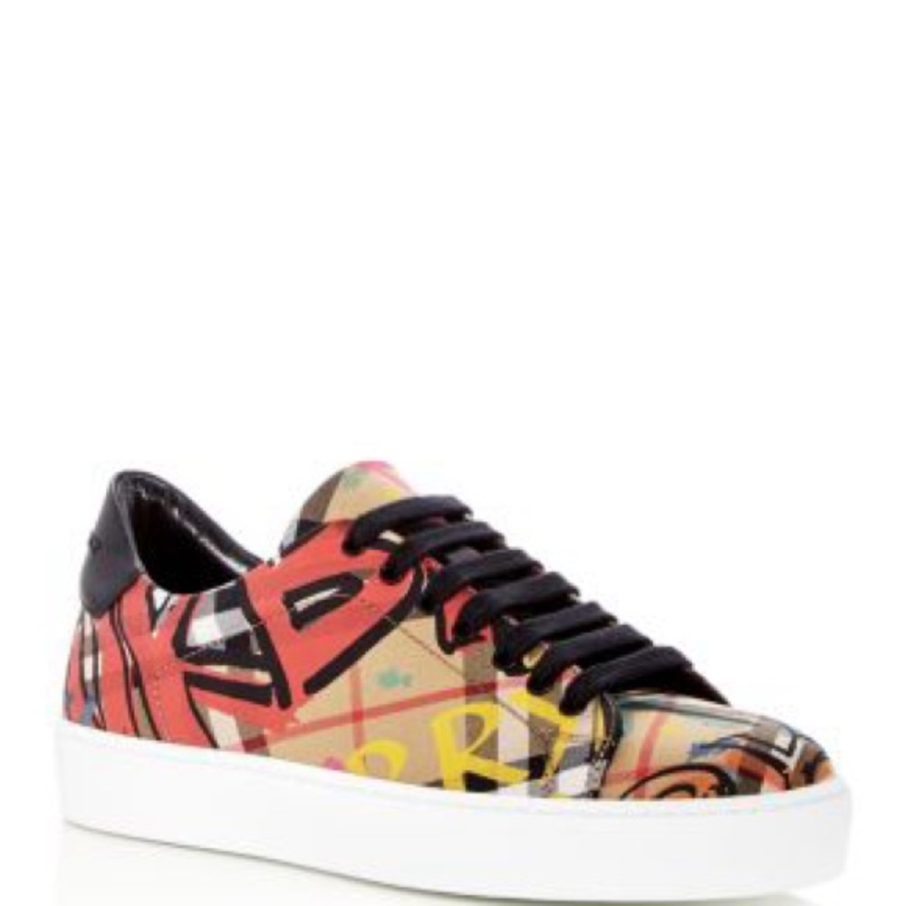 Burberry Graffiti-Print Low Top Sneakers in Red, Black, Yellow